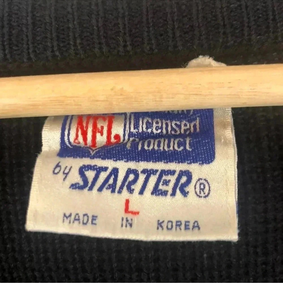 NFL Starter Men's Large Raiders V Neck Pullover Sweater Acrylic Black Gray READ - Picture 2 of 9